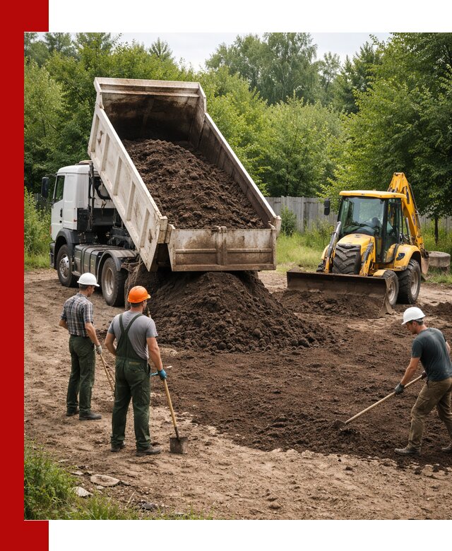 Доставка и укладка грунта для выравнивания участка в Ревде