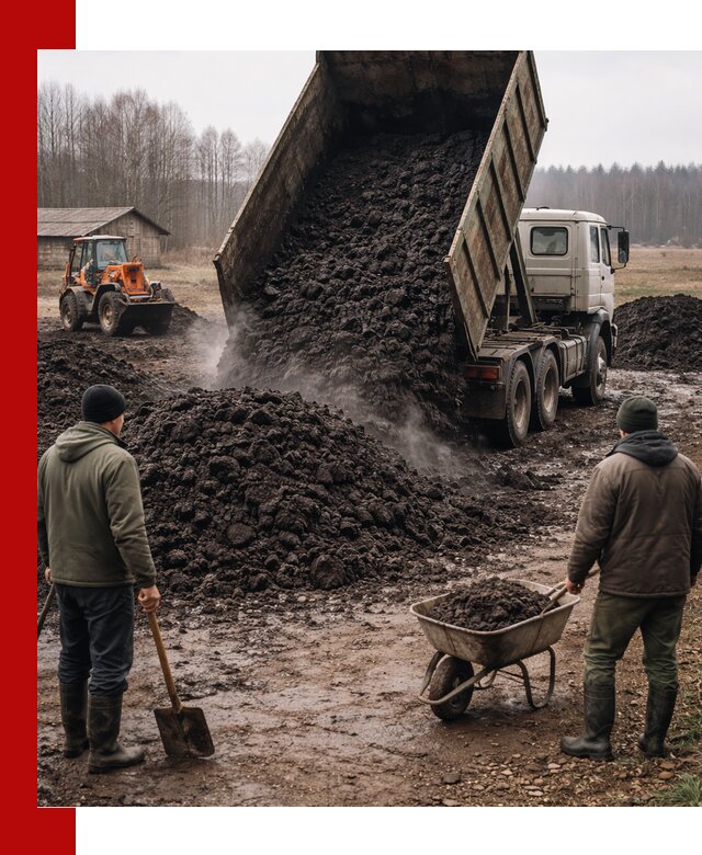 Доставка низинного торфа с разгрузкой и доставкой в Ревде