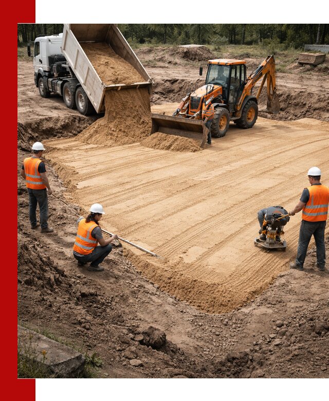 Устройство песчаной подушки для фундаментов и дорог в Ревде